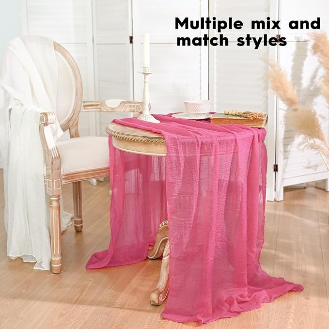 Artoid Mode Boho Cheesecloth Gauze Rose Red Wedding Table Runner, 120 Inch - Image 4
