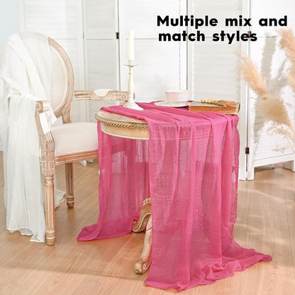 Artoid Mode Boho Cheesecloth Gauze Rose Red Wedding Table Runner, 120 Inch - Image 4