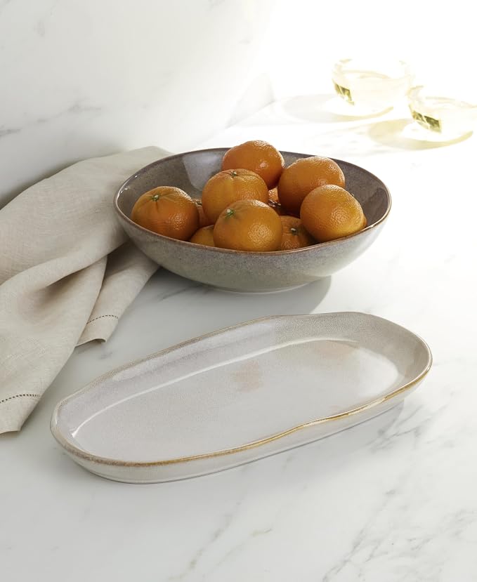 Oneida Organic Shades Oatmeal Stoneware 2-Piece Serving Platter Set | - Image 6