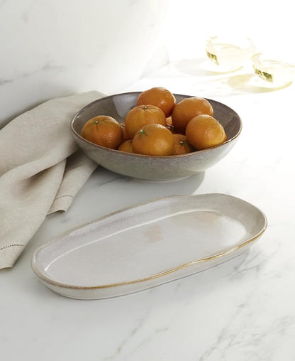 Oneida Organic Shades Oatmeal Stoneware 2-Piece Serving Platter Set | - Image 6