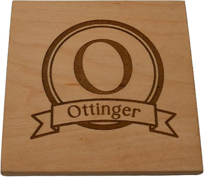 Personalized Wooden Coasters with Monogram, Wedding Date Engraved, Family Name- Choice of Wood (Name Inside Initial Round)