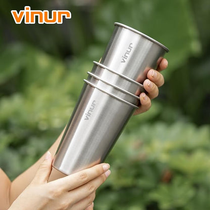 16 oz Stainless Steel Pint Cups-Stackable Metal Drinking Glasses 4 Pcs | - Image 5
