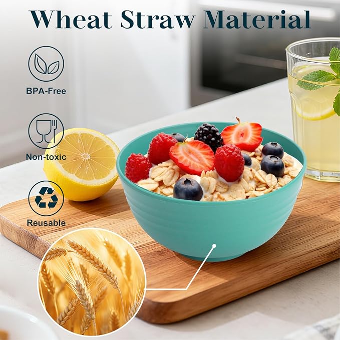 Kitchen Bowls 26 OZ, Unbreakable Cereal Bowls Set of 8, Microwave Safe Wheat - Image 3