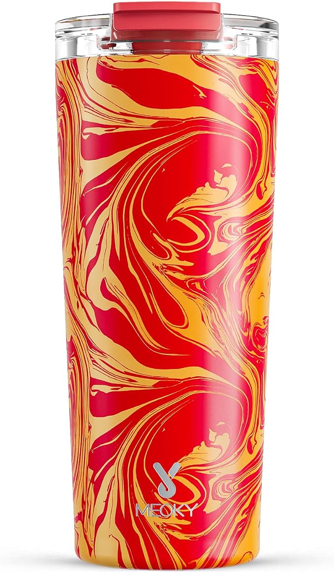Meoky 24 oz Insulated Travel Coffee Mug: Leak Proof Lid, Lava Swirl | Stainless by MEOKY