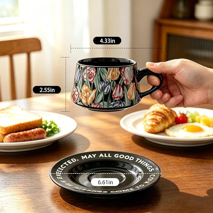 Tea Cup and Saucer Set Floral Design Porcelain Ceramic Coffee Cup Sets - Image 6
