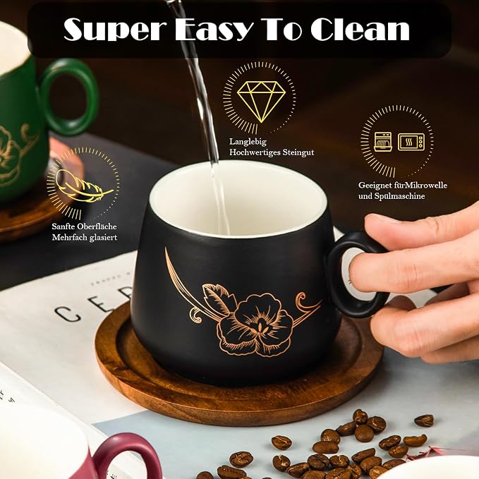 Yundu 10oz Cappuccino Cups & Wooden Saucers Set - Image 3