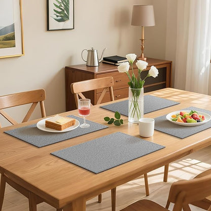 Blue Forest Placemats Set of 6, Dual-Layered Thickened Faux Linen Table Mats Heat Resistant Machine Washable Wrinkle Free Place Mats for Kitchen Dining Outdoor/Indoor (Light Grey)
