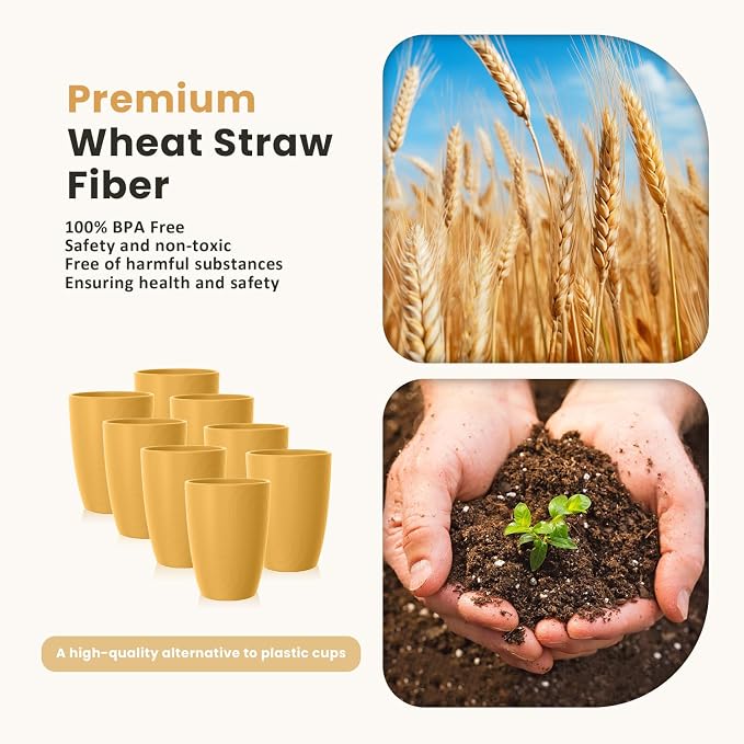 Homienly Wheat Straw Cups Set 8 PCS, 12 OZ Reusable Plastic Cups Alternative - Image 2