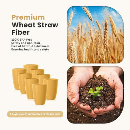 Homienly Wheat Straw Cups Set 8 PCS, 12 OZ Reusable Plastic Cups Alternative - Image 2