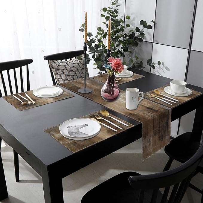 Emvency Table Runner and Placemats Set of 6, Abstract Vintage Modern | Painting - Image 3
