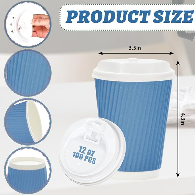 Whaline 100 Pcs Summer Dusty Blue Disposable Coffee Cups - Image 2