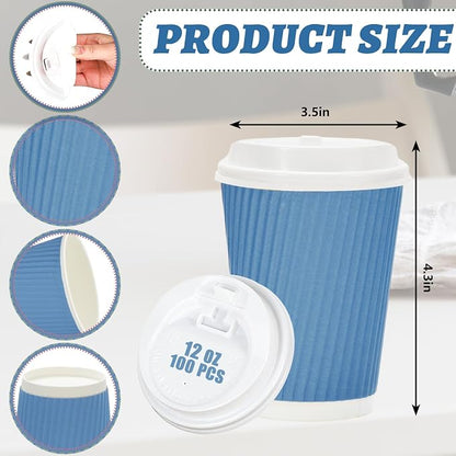 Whaline 100 Pcs Summer Dusty Blue Disposable Coffee Cups - Image 2