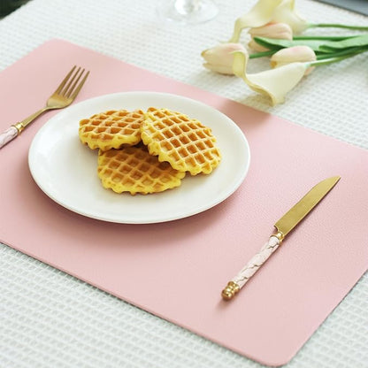 Faux Leather Placemats HeloHo Pink and Grey Table Place Mats Set of 6 Waterproof Oilproof Heat Stain Resistant Washable Wipeable Placemat for Kitchen Dining Table Decoration Indoor Outdoor