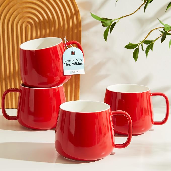 Teocera 16oz Ceramic Coffee Mugs Set of 4 – Stackable Latte Cups, Dishwasher & by Teocera