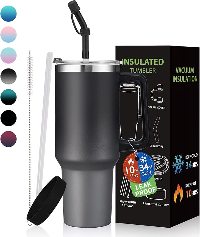 40 oz Insulated Tumbler for 100% Leak Proof, Stainless Steel Reusable Cups by BENZZO