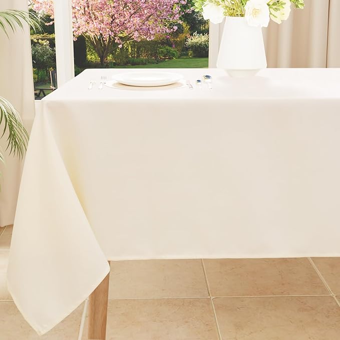 Smiry Rectangle Table Cloth, Waterproof Anti-Scratch Polyester Tablecloth, Decorative Washable Fabric Table Cover for Dining, Buffet, Parties and Outdoor, 60x102, Beige
