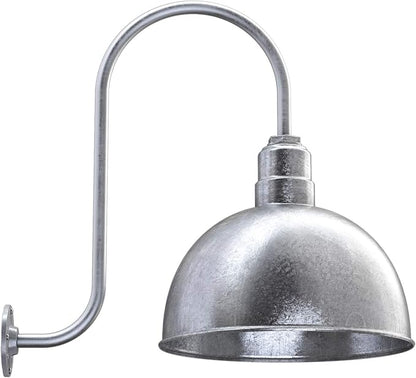 Steel Lighting Co. Hollywood Bowl Light | Outdoor Wall Mounted | 15 inch Bowl Dome | Upslope Gooseneck | Barn Light Made in America | Galvanized Exterior/Galvanized Interior