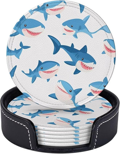 Cartoon Blue Sharks Leather Coasters Set of 6 - Image 2