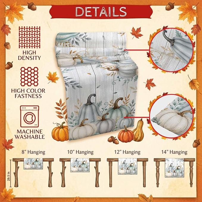 Gray Green Pumpkin Fall Table Runner 72 Inches Long, Thanksgiving Table Runners - Image 5