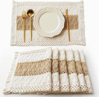 Boho Placemats Set of 6, Macrame Table Mats Farmhouse Dining Decor | 12x20" by FEXIA