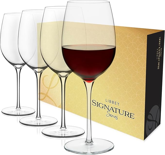 Libbey Signature Kentfield All Purpose Wine Glasses Set of 4, Red and White Long Stem Wine Glasses, Curvature Wine Glass Gift Set for All Occasions