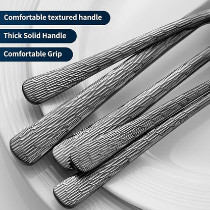 Hammered Black Silverware Set, Flatware Set, 18/10 Stainless Steel Premium - Image 5