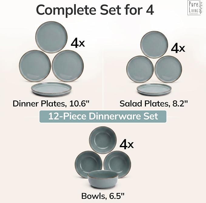12 Piece Stoneware Dinnerware Set - Image 6