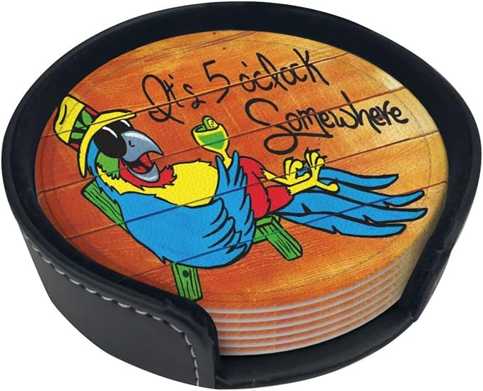 It's 5 O'Clock Somewhere Coasters Set of 6 Pu Leather Drinks Coaster by Unknown