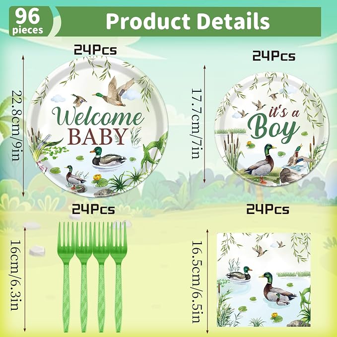 Rakuto Mallard Duck Baby Shower Decorations, Serve 24 - Image 2