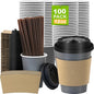 100 Pack 12 oz Disposable Coffee Cups with Lids and Sleeves, Leak-Proof To Go Coffee Cups, PLA Paper Coffee Cups for Hot Beverage