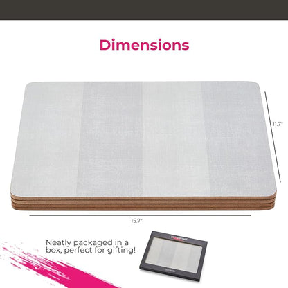 Pimpernel Go Neutral Placemats, Set of 4 – (15.7" x 11.7") Rectangular Table Mats with Sage Grey Minimalist Design, 5mm Cork Backing, Heat & Stain Resistant Lacquer Finish for Dining Décor