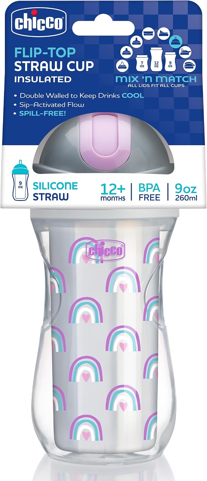 Chicco Insulated Straw Sippy Cup 12+ Months, 9oz Toddler Training Cup - Image 9