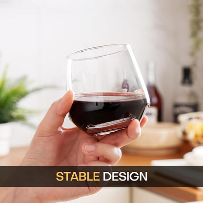 Stemless Wine Glasses Set of 4, 13.5oz Red White Wine Glasses for Daily Use, Hosting, Home Bar, Evening Party, Birthdays, Housewarming Gift, Clear