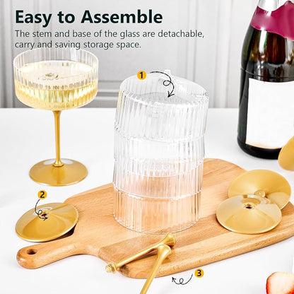 ZOMUIA Ribbed Coupe Glasses 6 Pcs, 10 oz Plastic Champagne Coupe Detachable - Image 6