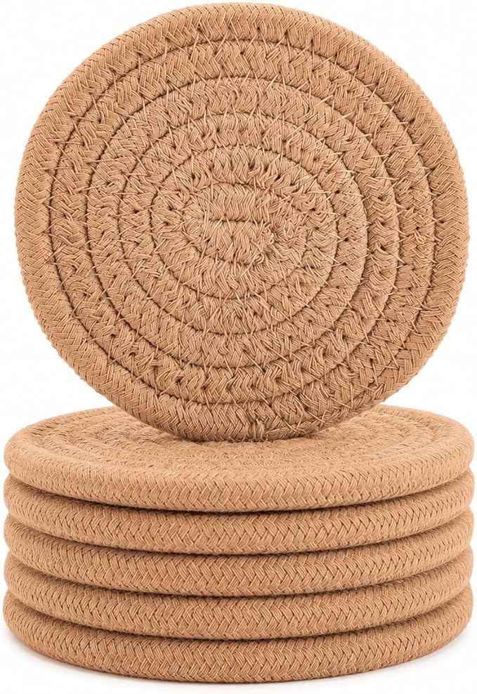 ABenkle Woven Coasters for Drinks Set of 6, Boho Absorbent Drinking Coaster by ABenkle