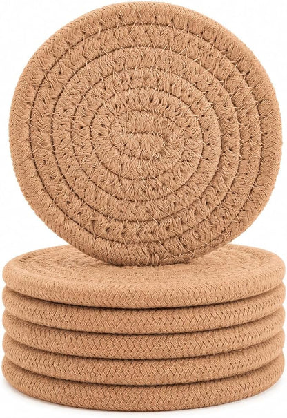 ABenkle Woven Coasters for Drinks Set of 6, Boho Absorbent Drinking Coaster by ABenkle