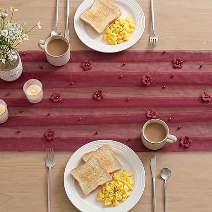 Artoid Mode Burgundy Flower Pearl Burgundy Gauze Table Runner 10FT, Seasonal - Image 4