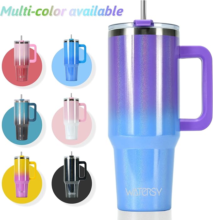 40 oz Shiny Tumbler with Handle and Straw, Stainless Steel Tumbler with Lid and - Image 7