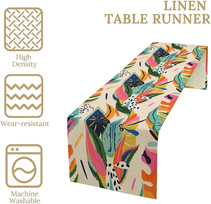 Abstract Tropical Leaves Table Runner Modern Exotic Flower Botanical Jungle - Image 4