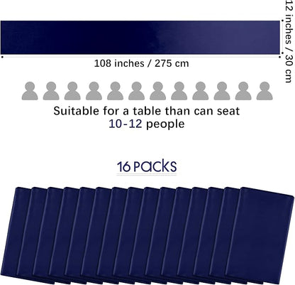 Aneco 16 Pack Satin Table Runner 12 x 108 Inch Navy Blue Long Wedding Satin - Image 2