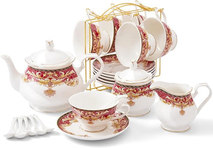 DUJUST 22 pcs Royal Vintage Porcelain Tea Set by DUJUST