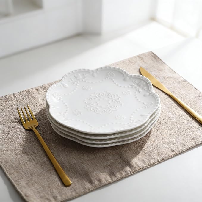 Gaolinci European Palace Series Lace Embossed Ceramic Dinner Plate - Image 5