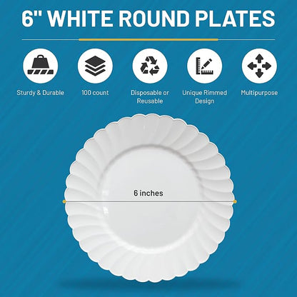 Premium Hard Plastic Round White Plates – 100 x 6” -Washable & Reusable - Image 6