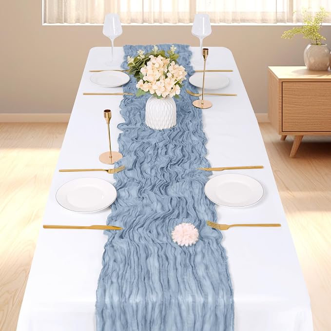3 Pack Dusty Blue Cheesecloth Table Runner, 17 x 108 inch, Semi Sheer Boho - Image 2