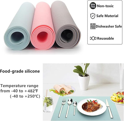 IYYI Silicone Placemats, Placemats Set of 4, Kids Place Mats, Waterproof Table Mat, Heat Resistant Non-slipTable Mats for Dining Table (Light Blue)