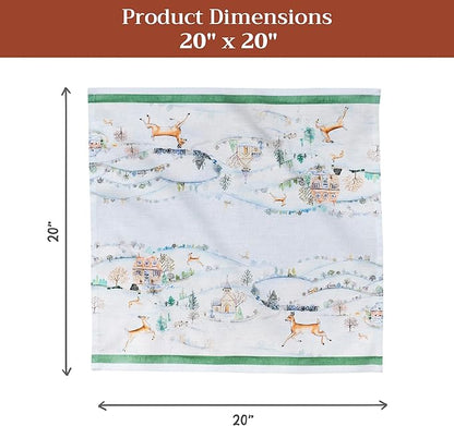 Maison d' Hermine Cloth Napkins Set of 4 100% Cotton for Thanksgiving Christmas Decorations Everyday Reusable Square Fall Napkins Cloth Washable Dinner Party (Snowy World, 20"x20")