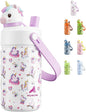 POWCAN 12 oz Kids Water Bottle for School: 2-in-1 Straw Spout Lid by POWCAN