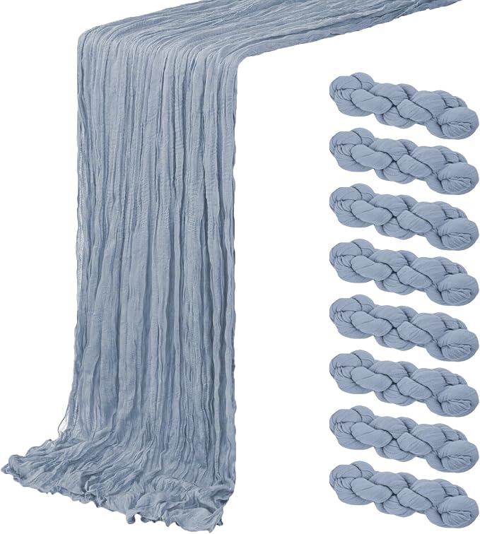 8 Pack Dusty Blue Cheesecloth Table Runner 20 x 120 inch Gauze Table Runners 10 by ACSUIT