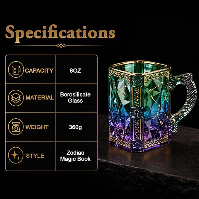 FACE N FACE Zodiac Glass Mug, 8 oz Celestial Constellation Coffee & Tea Cup - Image 2