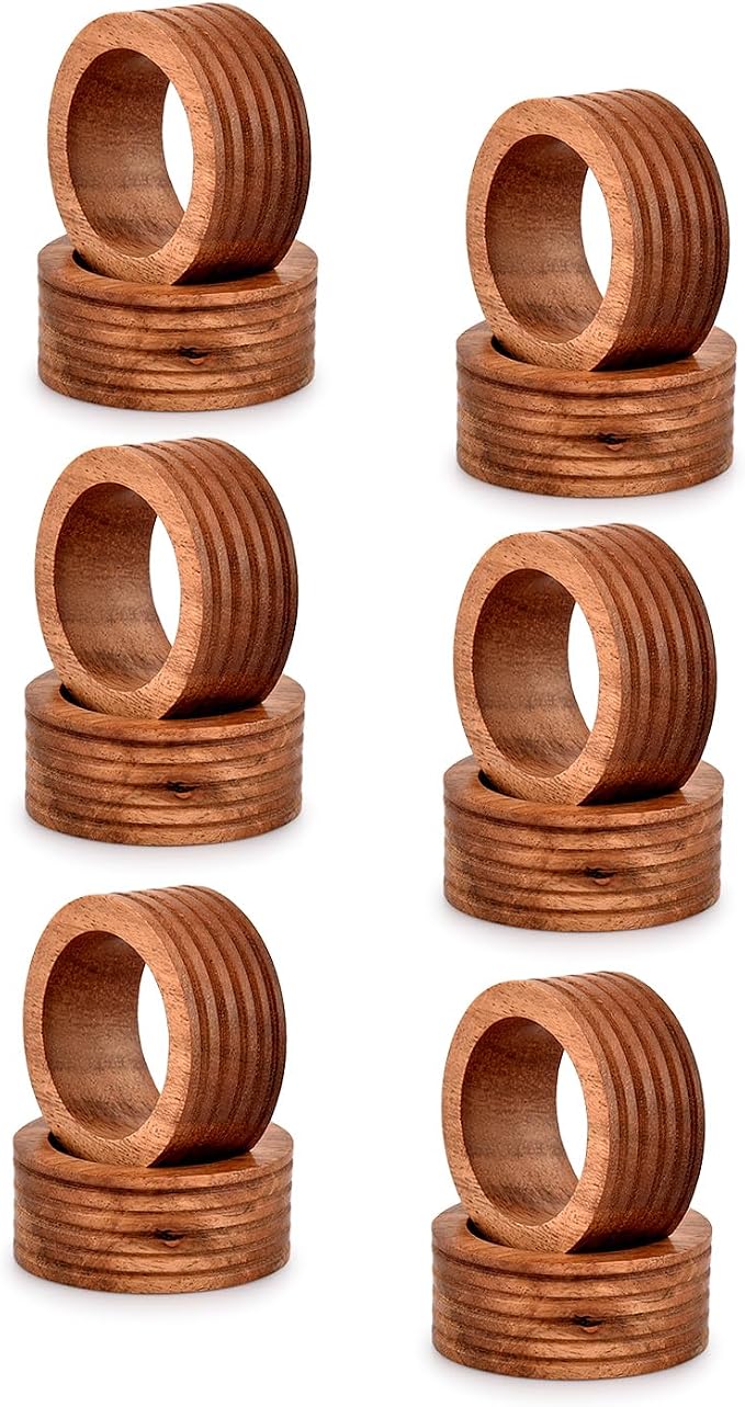 Napkin Ring Acacia Wood Set of 12, Wooden Napkin Rings Artisan Crafted in India - Image 3